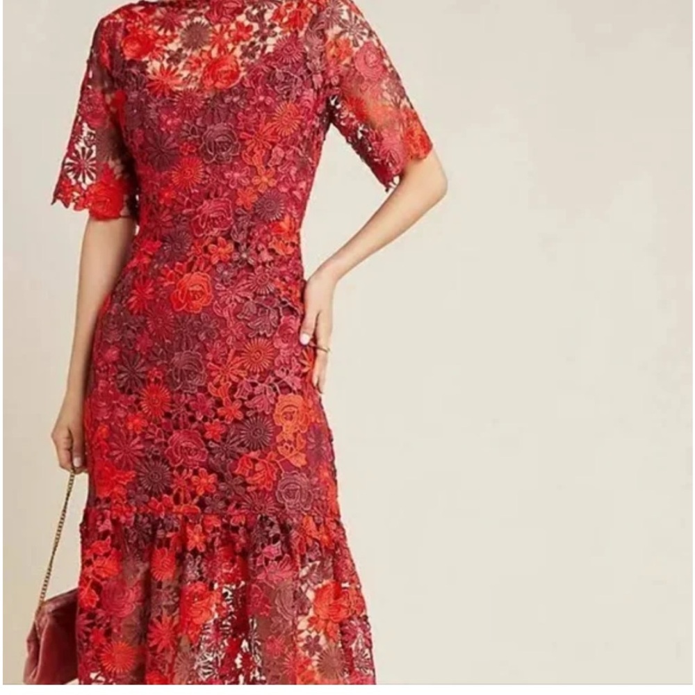 Eva Franco Red Sheath Midi Dress for Wedding Guest